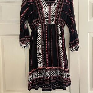 AREA Black and Pink Geometric Long Sleeve Dress